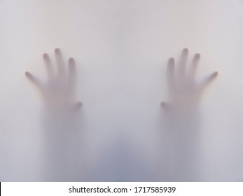 Hands On Frosted Shower Screen Glass Creepy Horror Scene