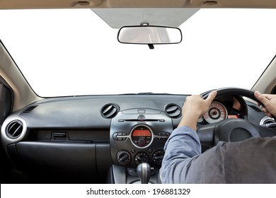 Hands On The Steering Wheel Isolated On A White 