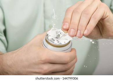 Hands Opening A Soda (beer) Can. Close Up