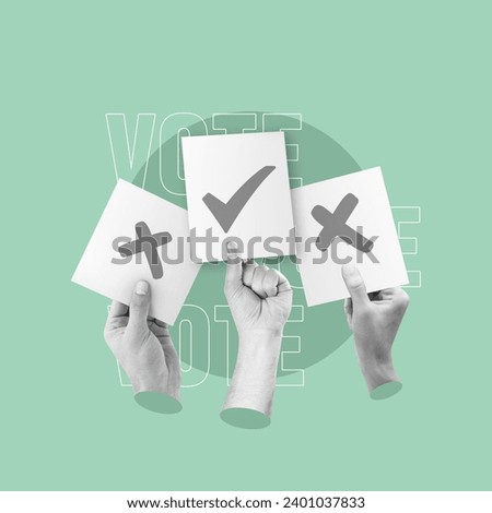 Hands with papers, hand with votes, voting, voting, holding ballots, modern vote, election of president, going to vote, making a big decision, government, city, important election, secret ballot