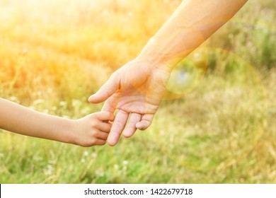 Hands Of Parent And Child In Nature