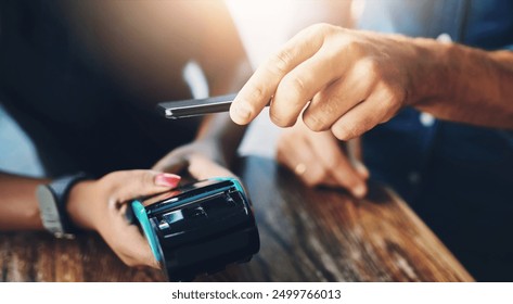 Hands, people and phone on machine for payment with contactless transaction and checkout at POS. Fintech, cashier and customer with mobile app for easy scan, internet banking and purchase at shop - Powered by Shutterstock