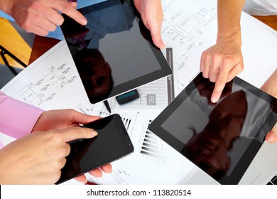 Hands of people working with tablet computer. Technology. - Powered by Shutterstock