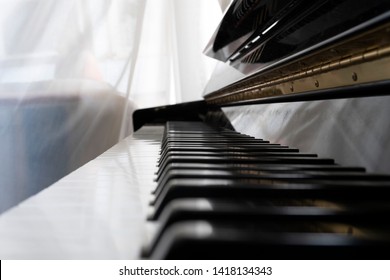 Hands Playing Piano While Moving Move Effect Close Up 