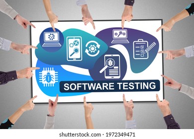 Hands pointing to software testing concept