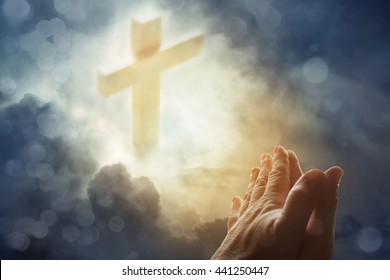 Hands Praying Cross Sky Stock Photo 441250447 | Shutterstock