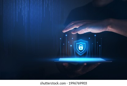 Hands protecting Personal  Data information on Tablet. 
Internet Technology. Information and cyber security  Technology Services concept. 
 - Shutterstock ID 1996769903