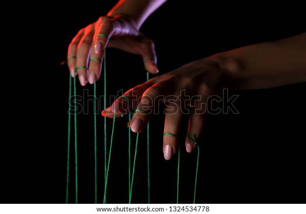 Hands Puppeteer On Dark Background Stock Photo 1324534778 