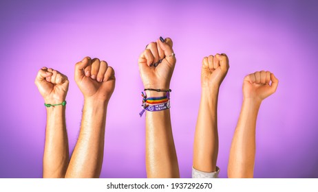 Hands Raised As A Sign Of Gender Equality, No More Gender Violence And Gender Equality