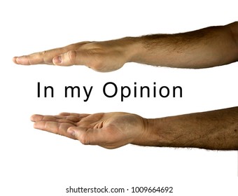 hands representing a text with framing on both sides - showing his opinion