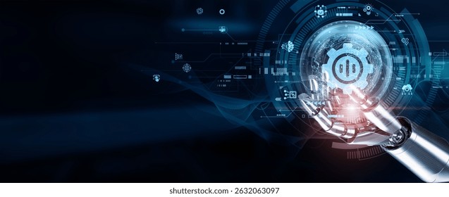 Hands of robots touch Natural Language Processing (NLP) through automation, language understanding, context analysis, sentiment detection, machine translation, speech recognition, and text generation - Powered by Shutterstock - Get 15% off with code: PIKWIZARD15