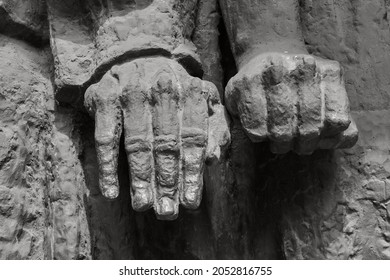 Hands From Sculpture Close Up. Fingers And Fist.