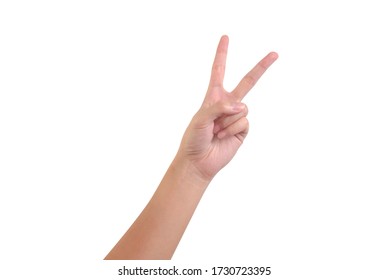 hands show number two.Hand victory sign isolated on white background.