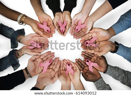 Hands Show Pink Ribbon Breast Cancer Awareness