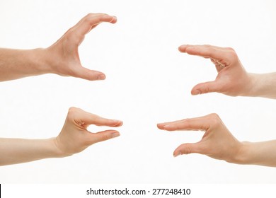 Hands showing different sizes - from small to big, white background