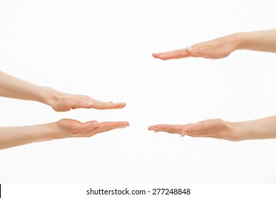 Hands Showing Different Sizes - From Small To Big, White Background