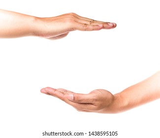 Hands showing gestures, protection or measuring size of something. Isolated background. - Powered by Shutterstock