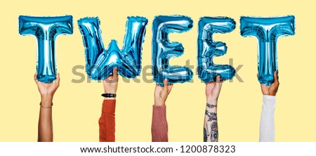Hands showing tweet balloons word