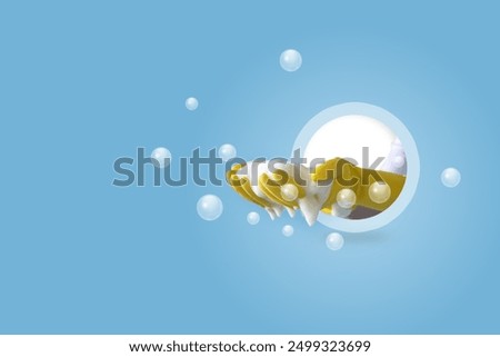 Hands with soapy foam emphasize the emphasis on cleanliness, hygiene and airiness.