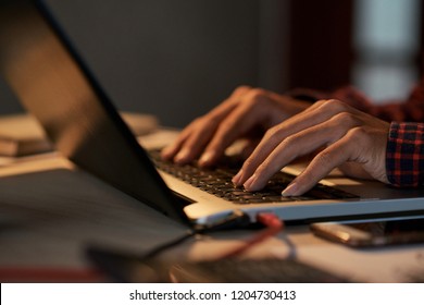 Hands Of Of Software Tester Wprking On Laptop Late At Night