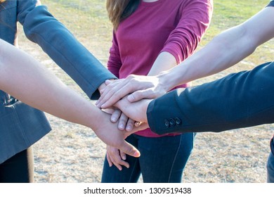 Hands stack with teamwork together.