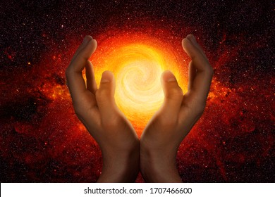 Hands in the starry universe - Shutterstock ID 1707466600