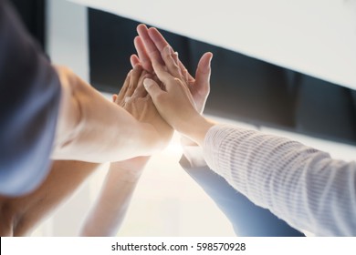 Hands Of Success Startup Business Teamwork.Teamwork Togetherness Collaboration Concept