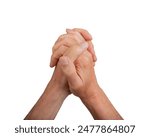 Hands supporting, helping and giving together. Clasped, intertwined fingers interlocked, isolated holding in white gesture. Human position anatomy, union team wrist concept.