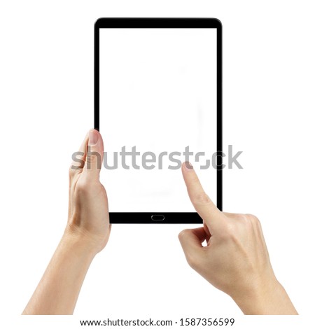 Hands with a tablet, isolated on white background