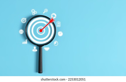hands with target icon, arrow represents creative solution for setting up business objectives and goals, target for business investment and marketing. image suggests the company or individual - Shutterstock ID 2253012051