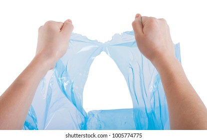 Hands Tearing A Plastic Bag, Recycle Concept