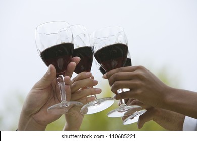 Hands Toasting Red Wine