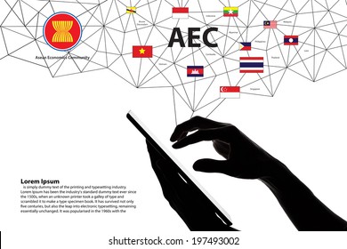 Hands Touch Asean Map Network.