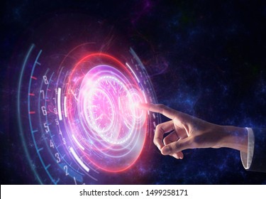 Hands touch to network technology with high speed.