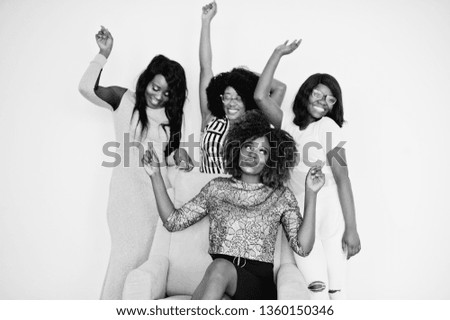 Similar – Happy women jumping in front of garden fence