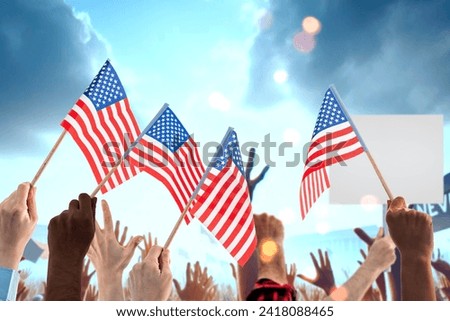 Hands with US flags at a demonstration or protest rally