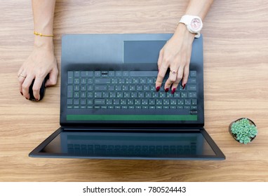 Hands user of Laptops on working table desk