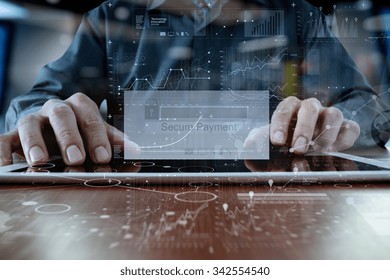 hands using digital pro tablet with "Secure payment" on the screen as Online shopping concept