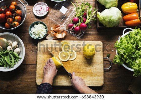 Similar – Foto Bild Weibliche Hände machen Fleisch- und Gemüsespieße