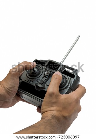 Hands Using Radio Controller, Isolated On White Background