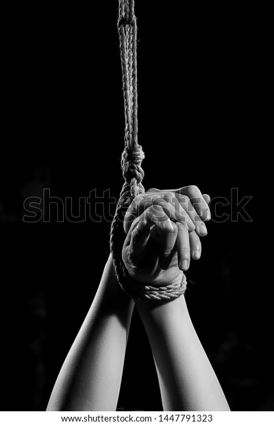 Hands Victim Tied Rope Hanging On Stock Image Download Now