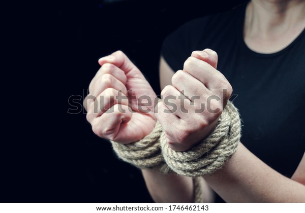 Hands Victim Woman Tied Rough Rope Stock Photo 1746462143 | Shutterstock