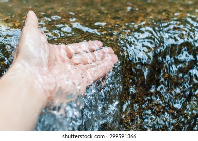 Hands Waterfall Splash On Dark Background Stock Photo 299591366 ...