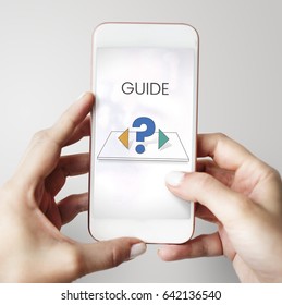 Hands working on digital device network graphic overlay