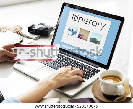 Hands working on laptop network graphic overlay