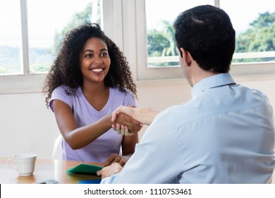 Handshake After Signing Contract For The First Job At Office Of Company