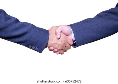 Handshake And Business People Concepts. Two Men Shaking Hands Isolated On White Background. Close-up Image Of Handshake Between Two Business Man.