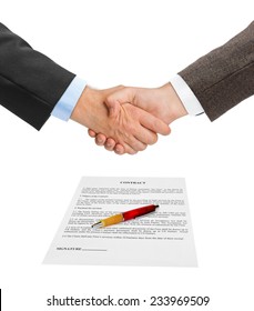 Handshake And Contract Isolated On White Background