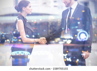 Handshake Of Customer Businesspeople  Which Help, Trust ,support,empathy And Factors Relationship Marketing For Reach Successful Achievement And Meeting Commit Concept In The Office,bokeh Background