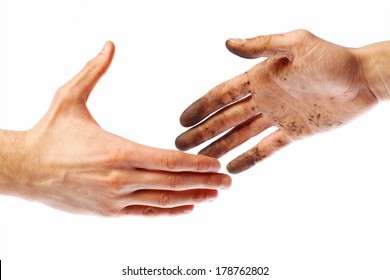 Handshake with a dirty hand and a clean one.